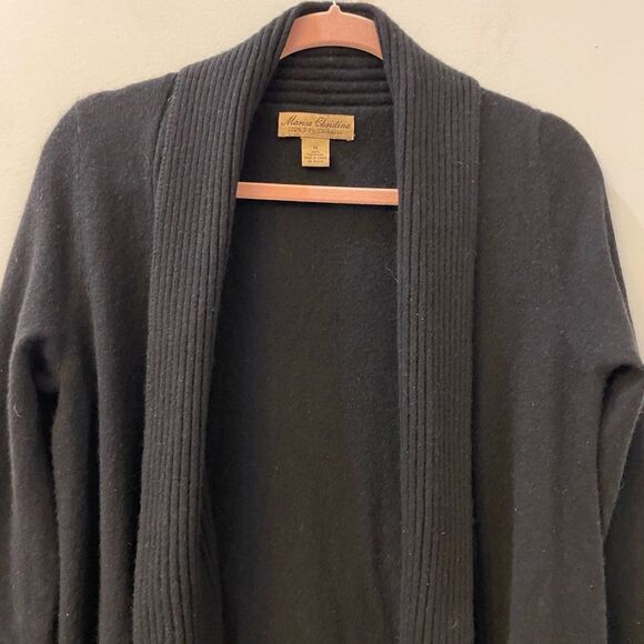 Marisa Christina Black 100% 2-Ply Cashmere Open Front Cardigan Women Size M - Picture 2 of 5